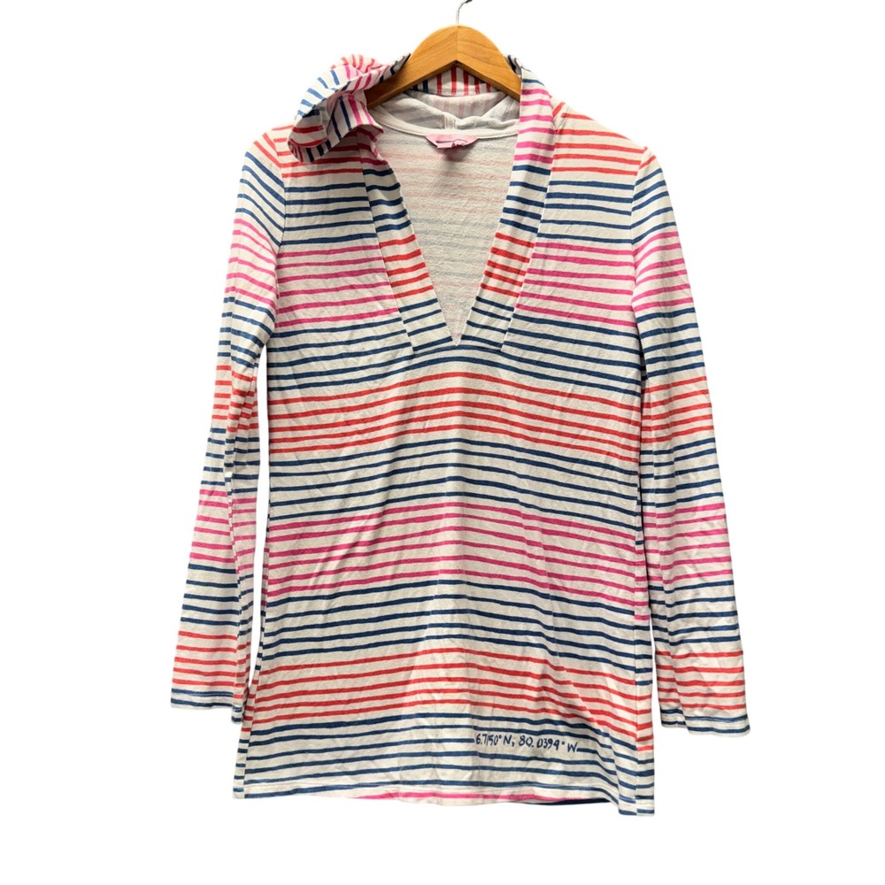 Lilly Pulitzer Hoodie Womens Small Higgs Swim Coverup Pink Nautical Coastal